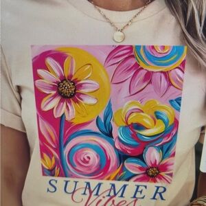 Cream Short Sleeve Floral Graphic Tee